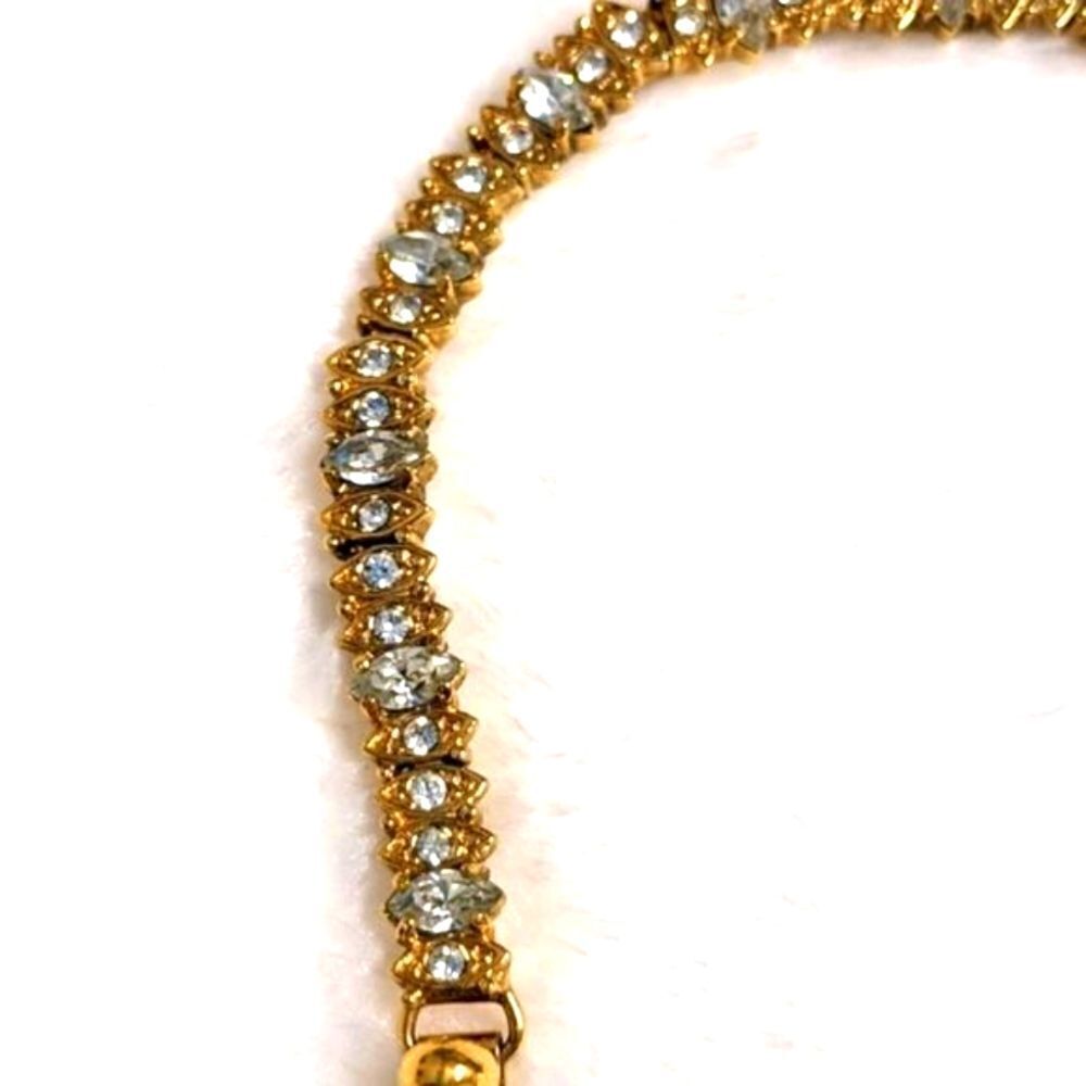 Vintage 1990's Goldtone Marquee & Round Cut Cubic Zirconia Bracelet - Picture 14 of 15